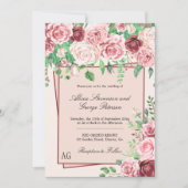 Invitation Mariage de monogramme de roses roses roses bleues (Devant)