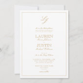 Invitation Mariage de monogramme de script or classique QR Co (Devant)