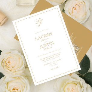 Invitation Mariage de monogramme de script or classique QR Co