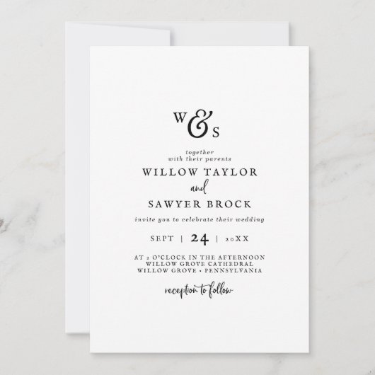 Invitation Mariage de monogramme de script rustique (Devant)