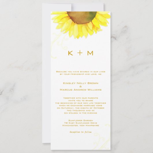 Invitation Mariage de monogramme de tournesol du Sud (Devant)