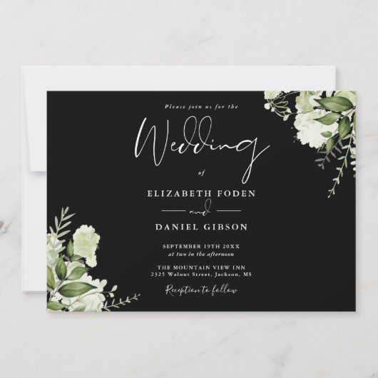Invitation Mariage de Monogramme de verdure Botanique Blanc N (Devant)