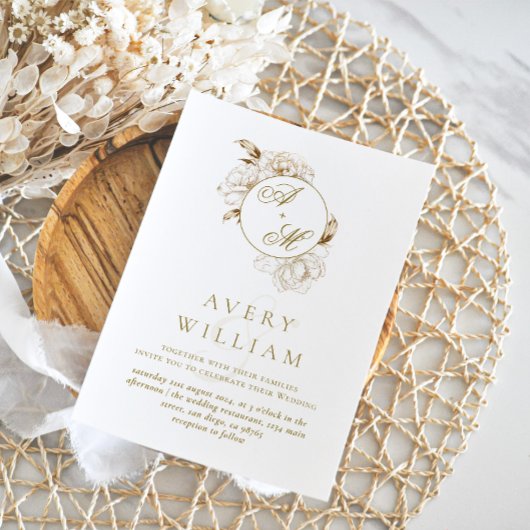 Invitation Mariage de Monogramme d'or blanc