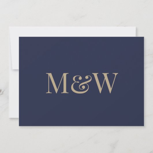 Invitation Mariage de monogramme d'or Virtual Modern Navy (Dos)