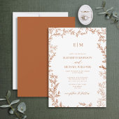 Invitation Mariage de monogramme Élégant à la feuille brûlé m