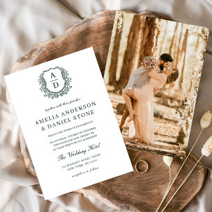 Invitation Mariage de monogramme élégant en vert foncé