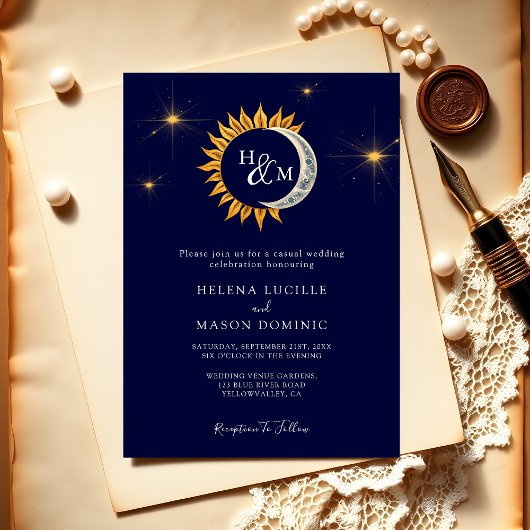 Invitation Mariage de monogramme élégant Sun et Moon