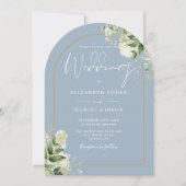 Invitation Mariage de monogramme en arc doré bleu Dusty (Devant)