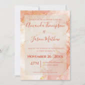 Invitation Mariage de monogramme en marbre or orange Peach (Devant)