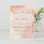 Invitation Mariage de monogramme en marbre or orange Peach (Debout devant)
