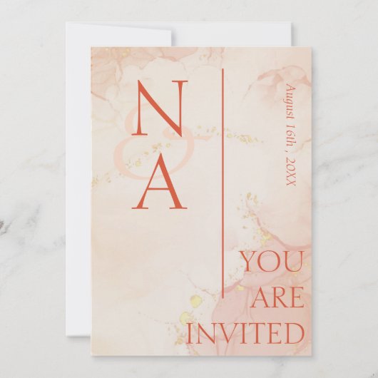 Invitation Mariage de monogramme en marbre or orange Peach (Dos)