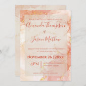 Invitation Mariage de monogramme en marbre or orange Peach (Devant / Derrière)
