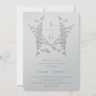 Invitation Mariage de monogramme en or gris argent