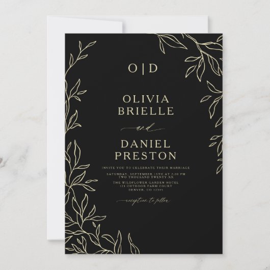 Invitation Mariage de monogramme en or noir élégant QR Code (Devant)