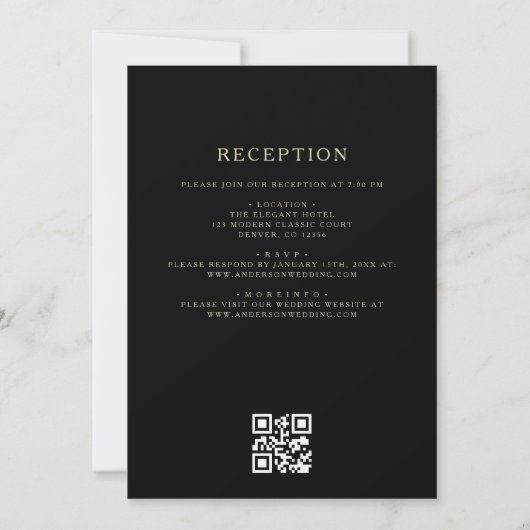 Invitation Mariage de monogramme en or noir élégant QR Code (Dos)