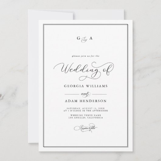 Invitation Mariage de monogramme et d'esperlugraphie tout-en- (Devant)