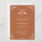 Invitation Mariage de monogramme et flèches orange brûlées (Devant)