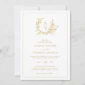 Invitation Mariage de monogramme Fleur sauvage de crête d'or (Devant)