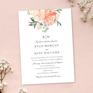 Invitation Mariage de monogramme floral à l'aquarelle douce
