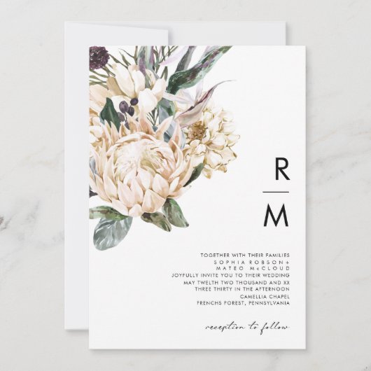 Invitation Mariage de monogramme floral blanc (Devant)