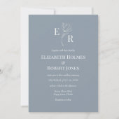 Invitation Mariage de monogramme Floral bleu foncé moderne (Devant)