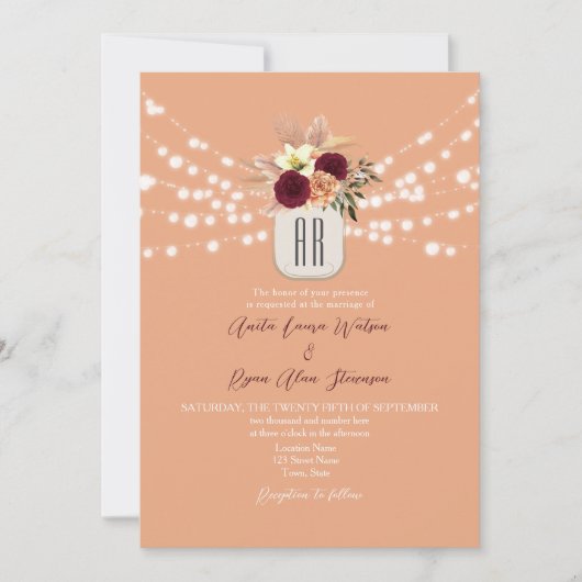 Invitation Mariage de monogramme floral Boho (Devant)