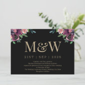 Invitation Mariage de Monogramme Floral d'or de Bourgogne mod (Debout devant)