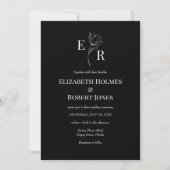 Invitation Mariage de Monogramme Floral Noir Moderne (Devant)