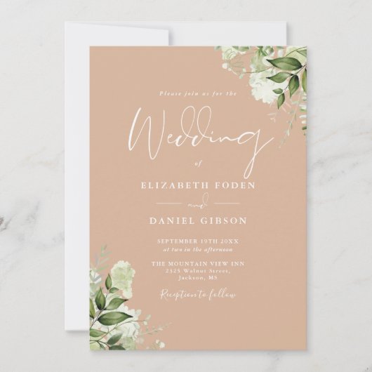 Invitation Mariage de monogramme floral Tan Greenery (Devant)