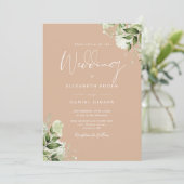 Invitation Mariage de monogramme floral Tan Greenery (Debout devant)