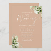 Invitation Mariage de monogramme floral Tan Greenery (Devant / Derrière)