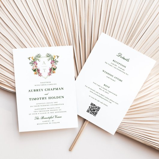Invitation Mariage de monogramme floral tropical