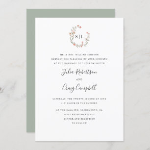 Invitation Mariage de monogramme formel de fleurs blanches