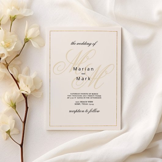 Invitation Mariage de monogramme géométrique en ivoire