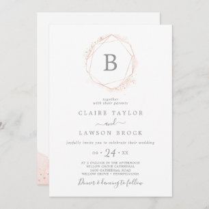 Invitation Mariage de monogramme géométrique rose Gold Waterc