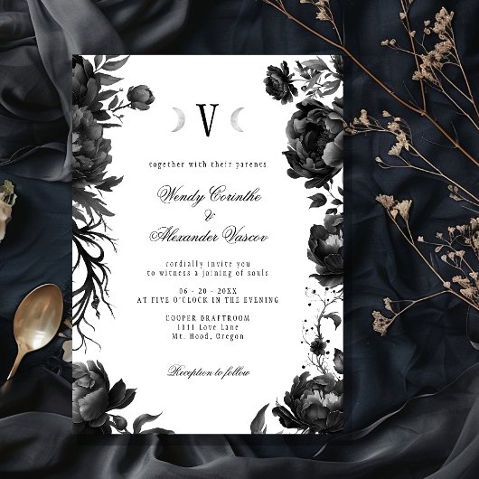 Invitation Mariage de monogramme gothique blanc classique