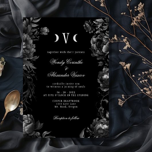 Invitation Mariage de monogramme gothique noir classique