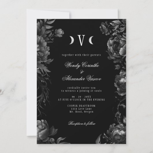Invitation Mariage de monogramme gothique noir classique (Devant)
