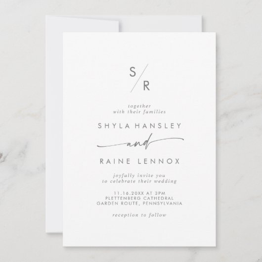 Invitation Mariage de monogramme gris argent chic Boho (Devant)