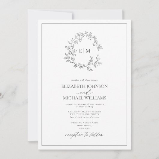 Invitation Mariage de monogramme gris moderne (Devant)
