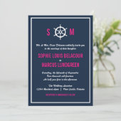 Invitation Mariage de monogramme marine bleu et rose chaud (Debout devant)