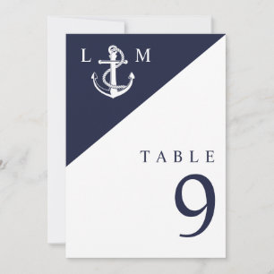 Invitation Mariage de monogramme marine bleu Nautique Numéro