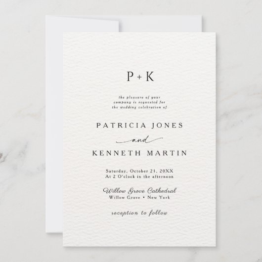 Invitation Mariage de monogramme moderne chic noir et blanc (Devant)