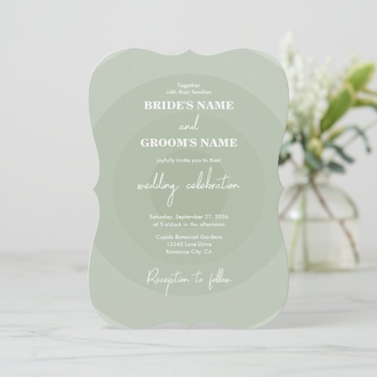 Invitation Mariage de monogramme moderne Sage Green (Debout devant)