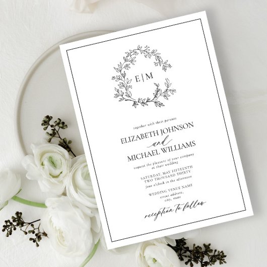 Invitation Mariage de monogramme noir blanc