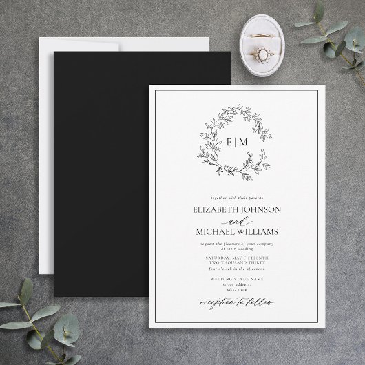 Invitation Mariage de monogramme noir blanc