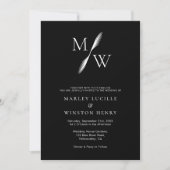 Invitation Mariage de Monogramme Noir Chic Simple (Devant)