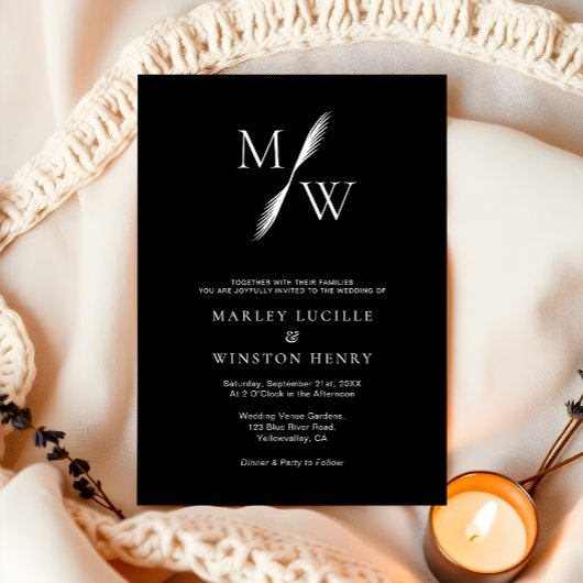 Invitation Mariage de Monogramme Noir Chic Simple