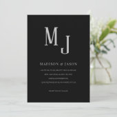 Invitation Mariage de monogramme noir classique simple (Debout devant)