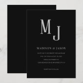 Invitation Mariage de monogramme noir classique simple (Devant / Derrière)